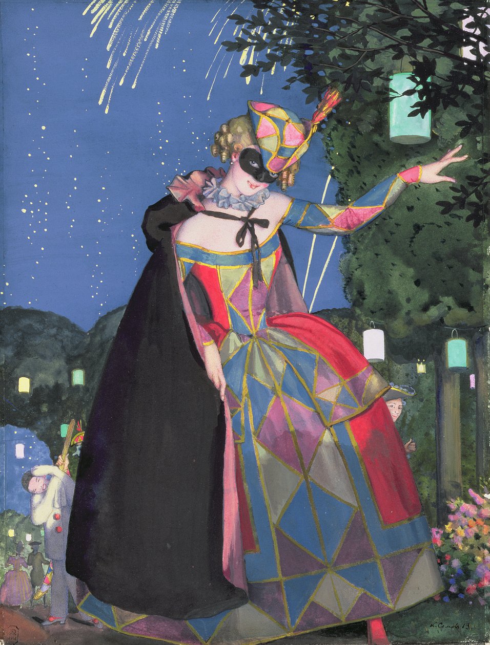 Kolombínův jazýček, 1913 (čb a kvaš na papíře) od Konstantin Andreevic Somov