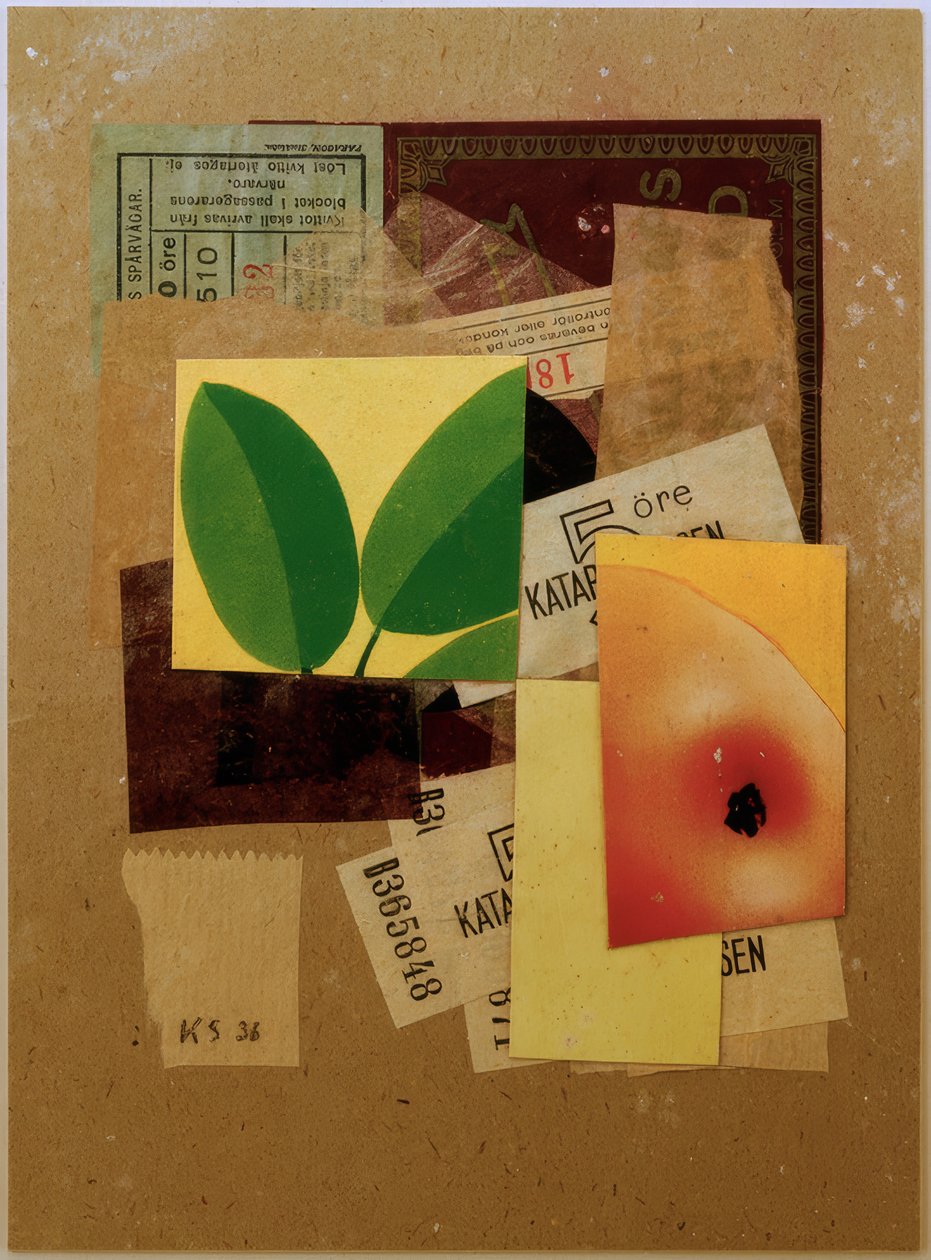 Bez názvu (s kouskem jablka a zelenými listy) od Kurt Schwitters