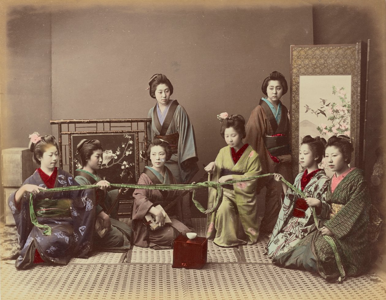 (Konkonchiki) Japonská dívka hraje hru, c.1880 od Kusakabe Kimbei