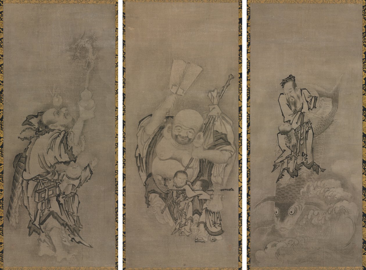 Hotei s taoistickými nesmrtelnými od Kyūseki Tomonobu