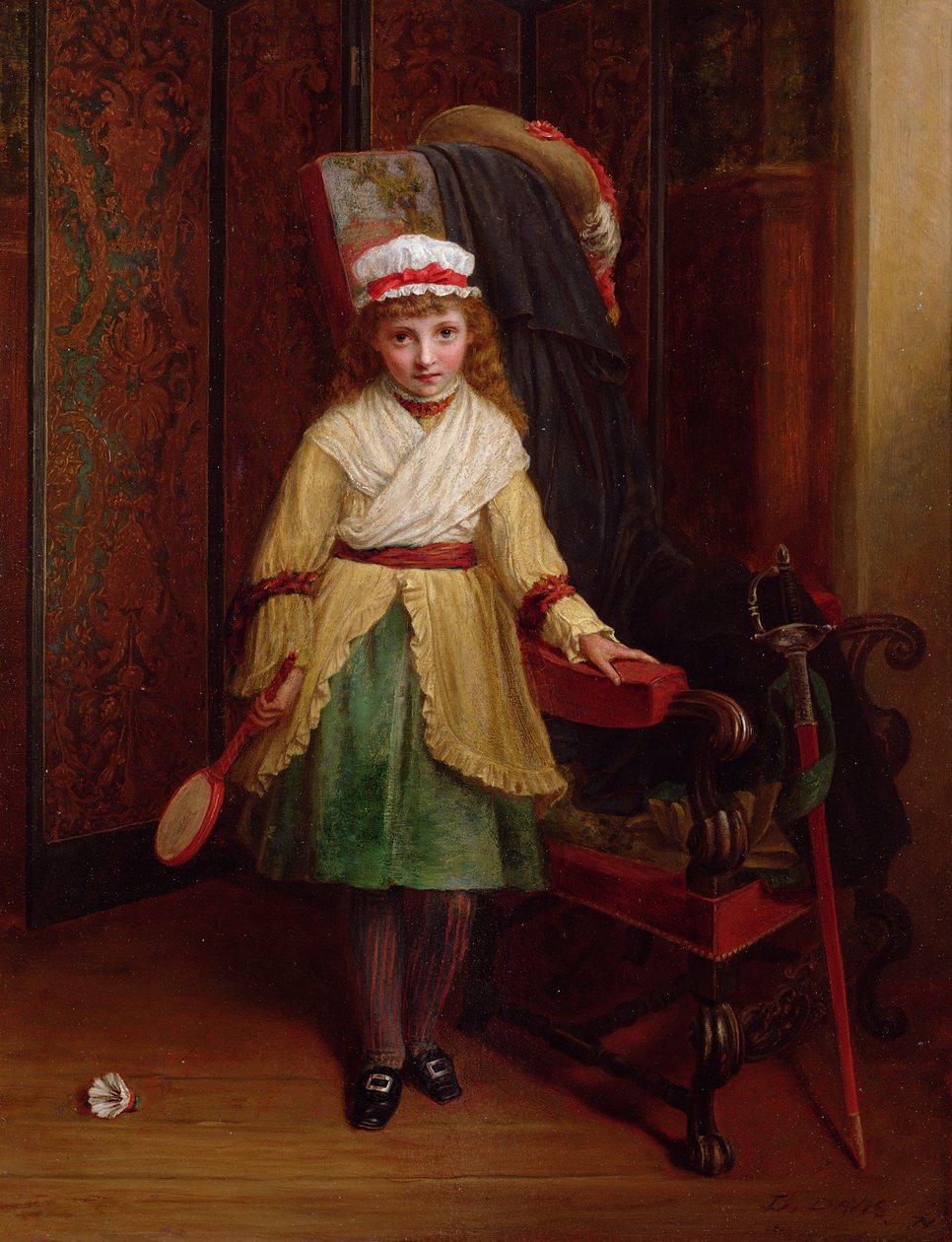 The Shuttlecock Player, 1874 (olej) od L. Davis