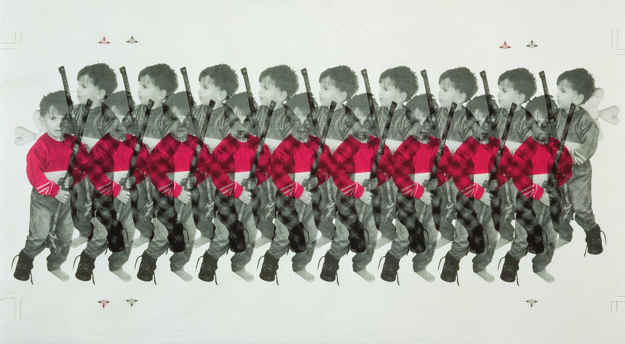Boy Soldiers, 1996 (sítotisk na bavlně) od Laila Shawa