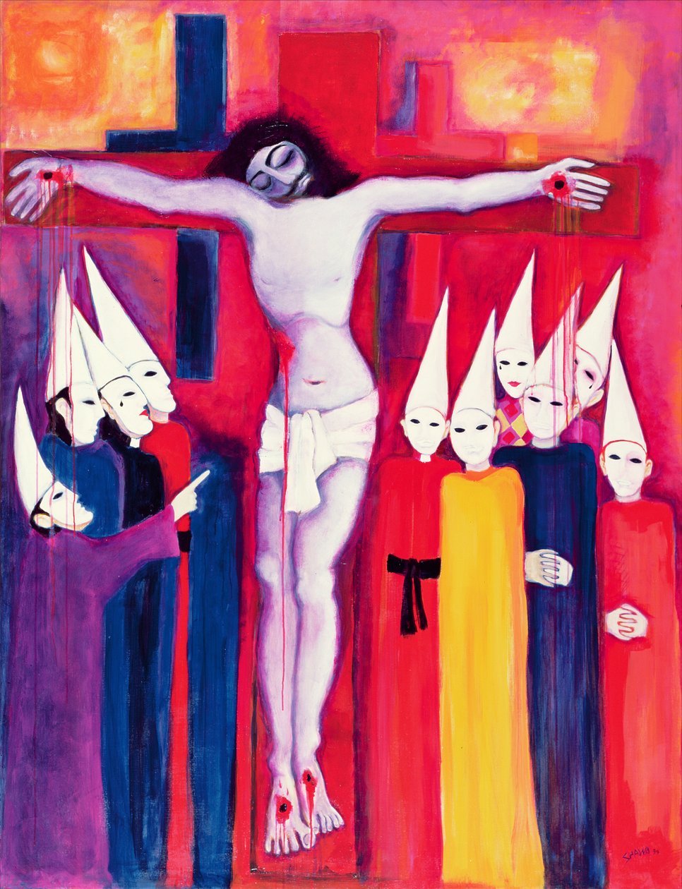 Kristus a politici, 2000 (akryl na plátně) od Laila Shawa