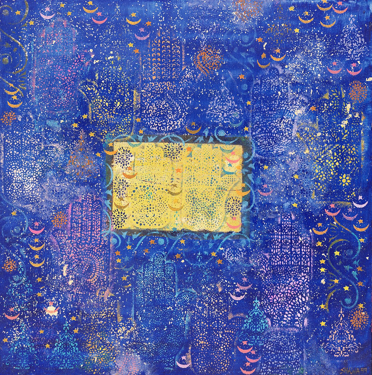 Night of Destiny, 1990 (akrylové a zlaté listy na palubě) od Laila Shawa