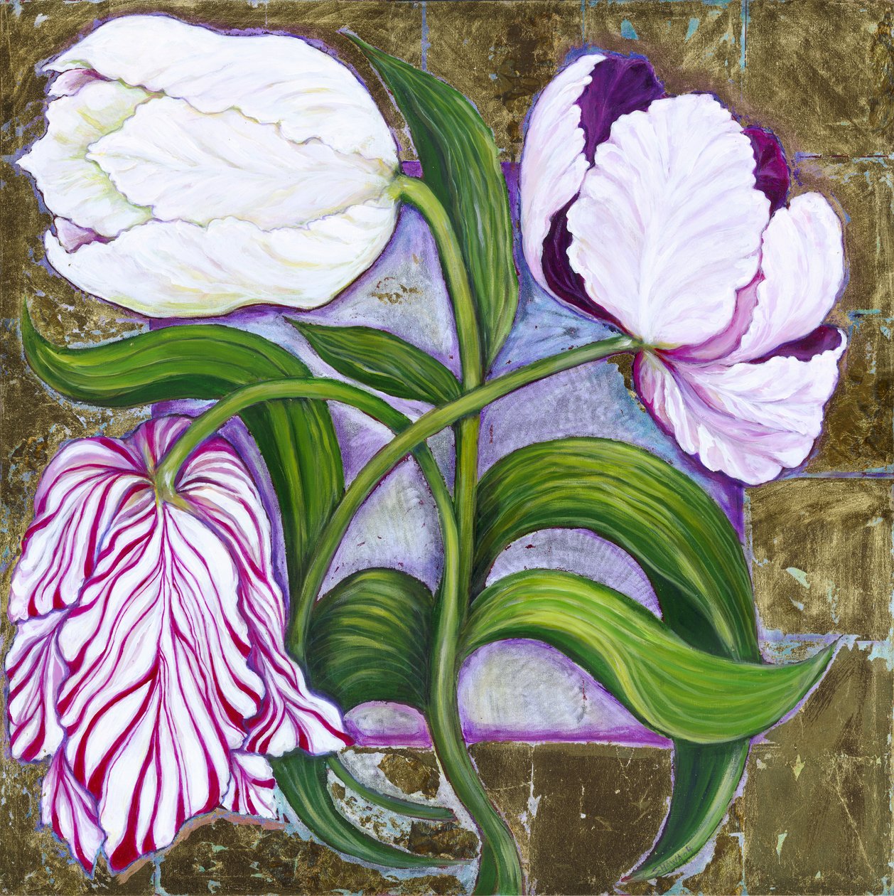Tulipány, 2004 (akryl a kovový list na plátně) od Laila Shawa