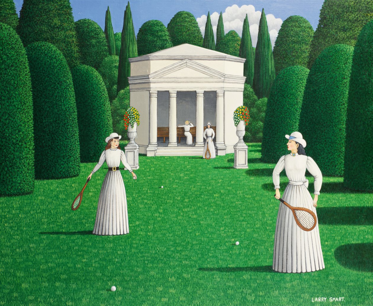 Edwardian Ladies Playing Tennis, 1978 (akryl na plátně) od Larry Smart