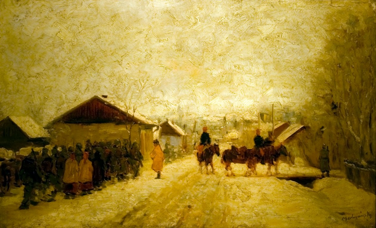 Teli tajban vonulo katonakn Angličtina: Marching_Soldiers_in_Winter_Landscapen od Laszlo Mednyanszky