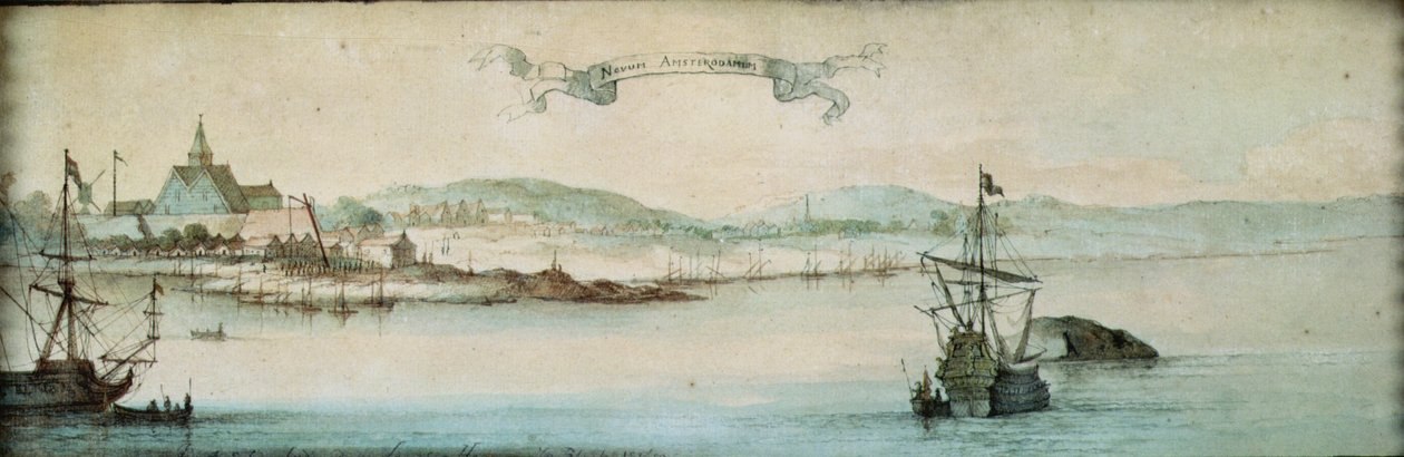 New Amsterdam, New Netherland, 1650 (wc a inkoust na papíře) od Laurens Block
