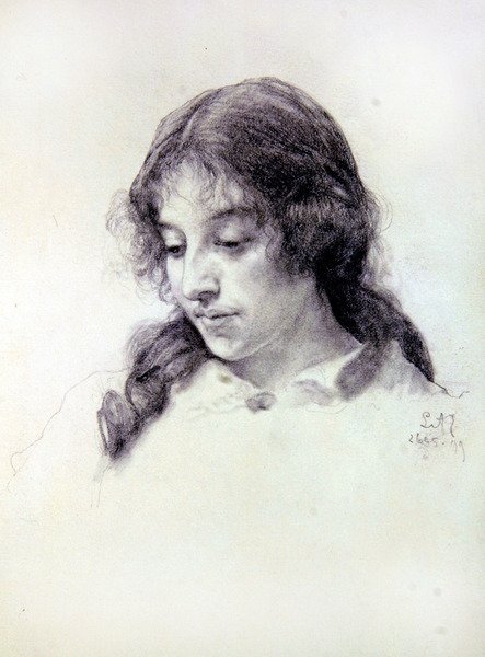 Portrétní studie slečny Raven-Hillové od Lawrence Alma Tadema