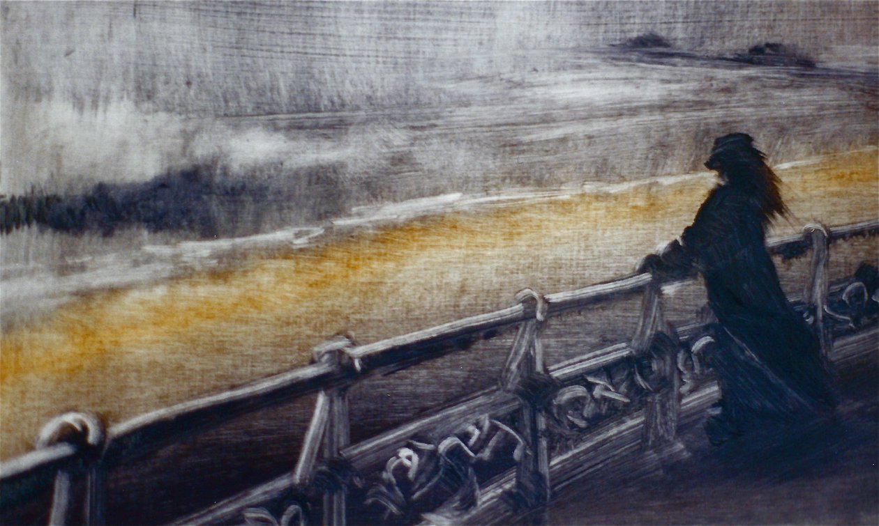 Odvaha, 2001 (olej na papíře) Pobřežní větrný, figur od Lee Campbell