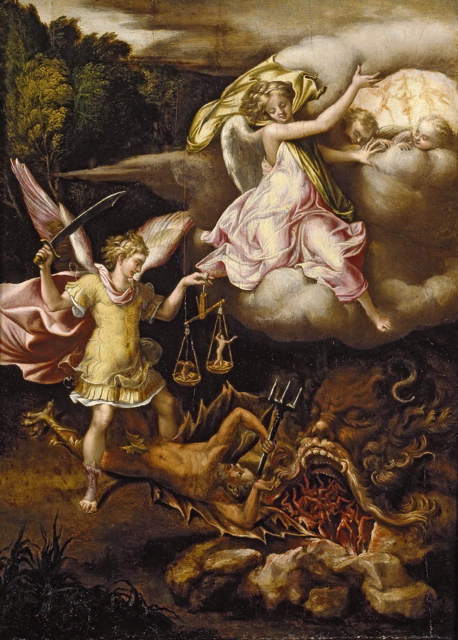 St Michael podmaňuje Satana a váží duše mrtvých, c. 1540–1549 od Lelio Orsi da Novellara