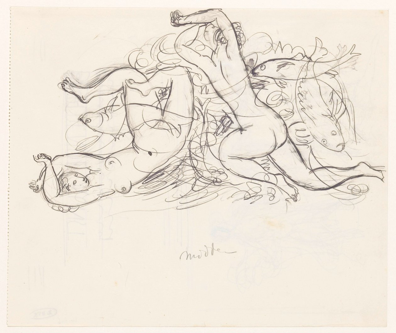 Dvě nahé ženy a tři ryby od Leo Gestel