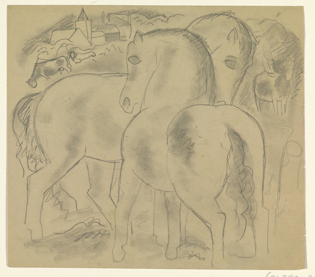 Dva koně v krajině s krávami od Leo Gestel