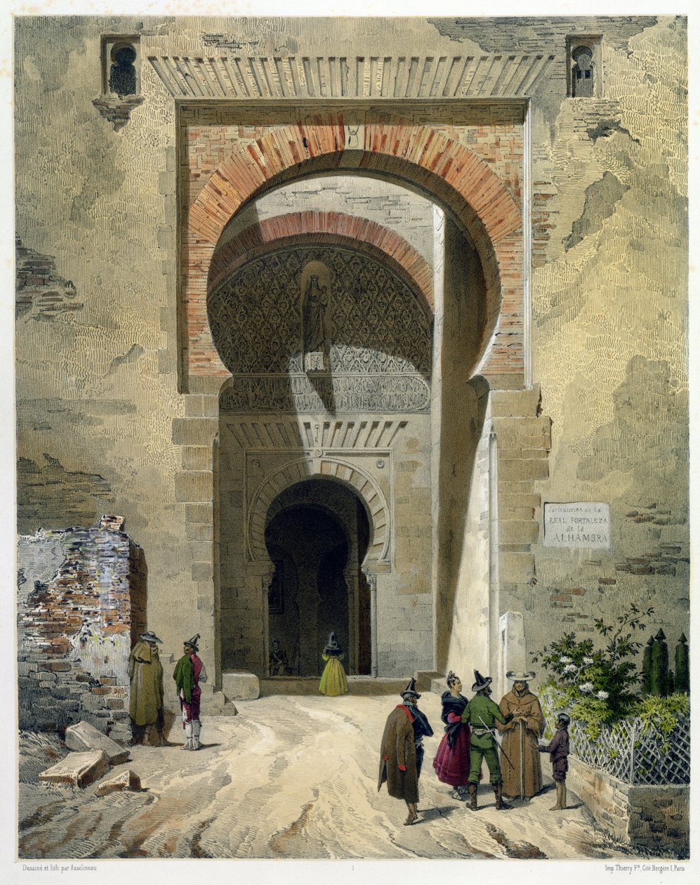 Brána spravedlnosti, vchod do Alhambry, Granada, 1853 od Leon Auguste Asselineau