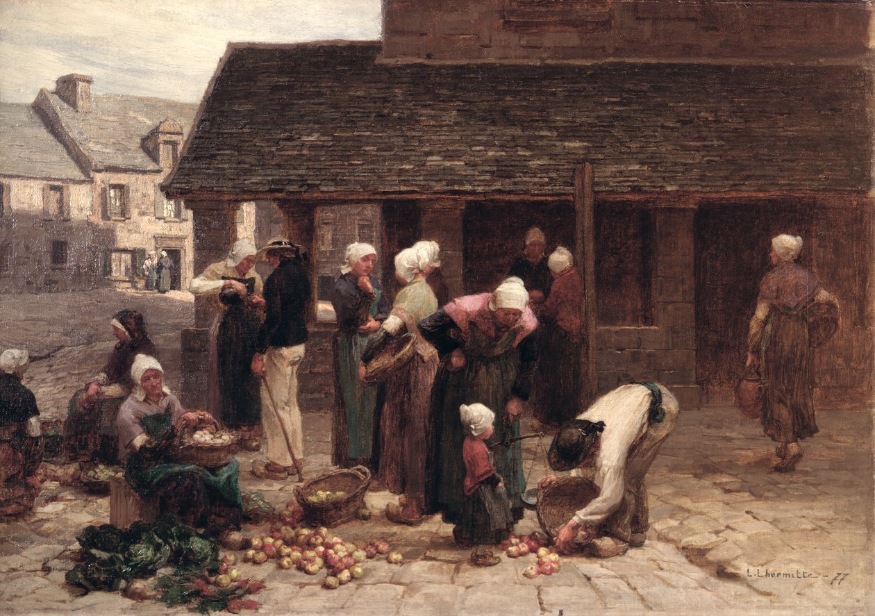 Tržiště Ploudalmezeau, Bretaň, 1877 od Leon Augustin Lhermitte
