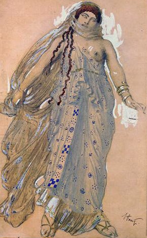 Phaedra, kostýmní návrh pro Euripidovo drama Hippolytos, 1902 (wc a olej na kartonu) od Leon Bakst