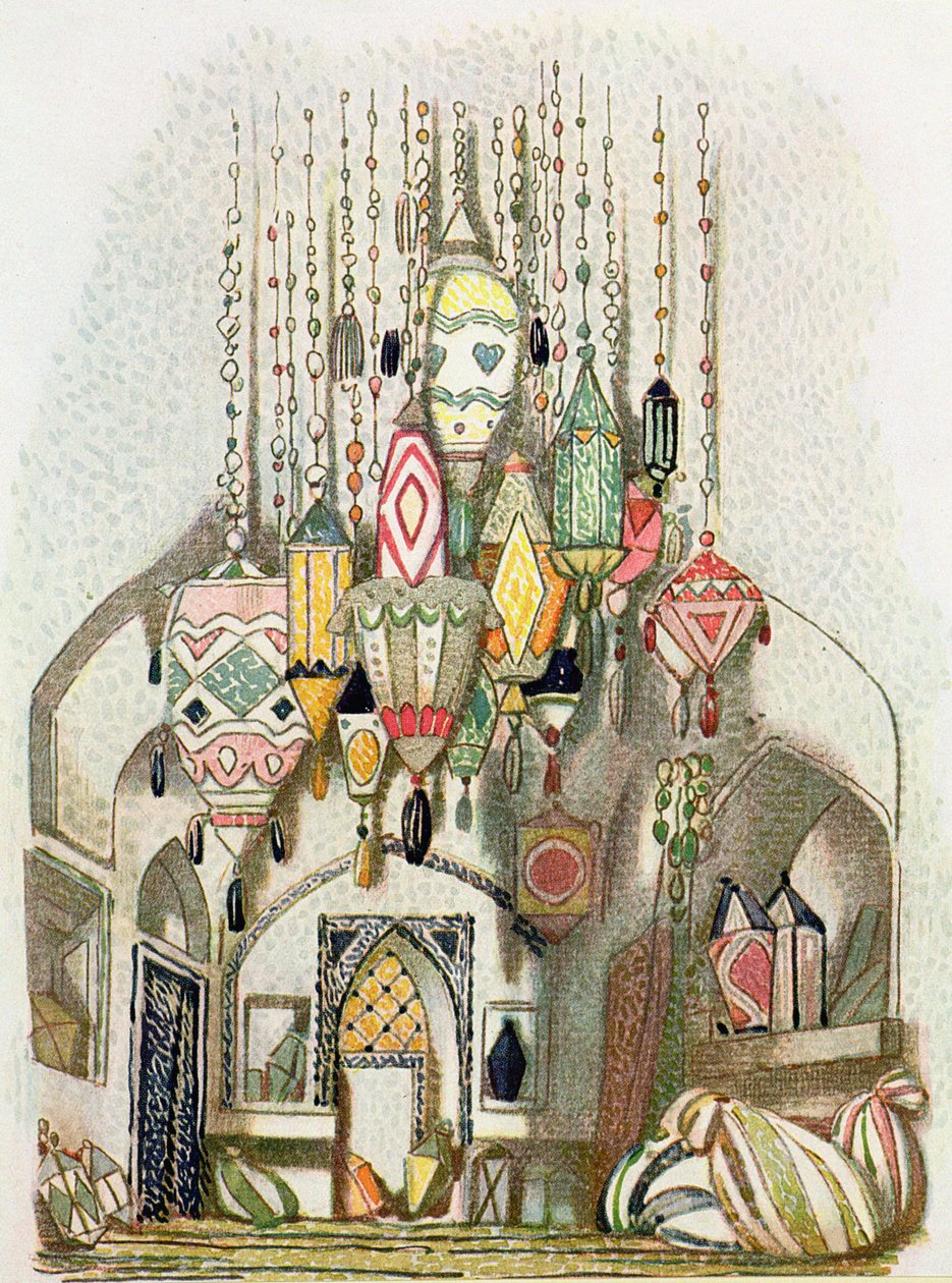 Návrh scenérie od Aladdina, kolem roku 1916 od Leon Bakst