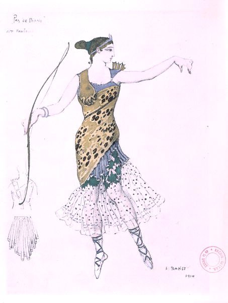 Anna Pavlova oblečená jako Diana od Leon Bakst
