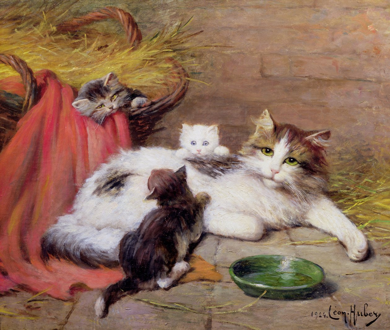 Kočka s koťaty, 1924 od Leon Charles Huber