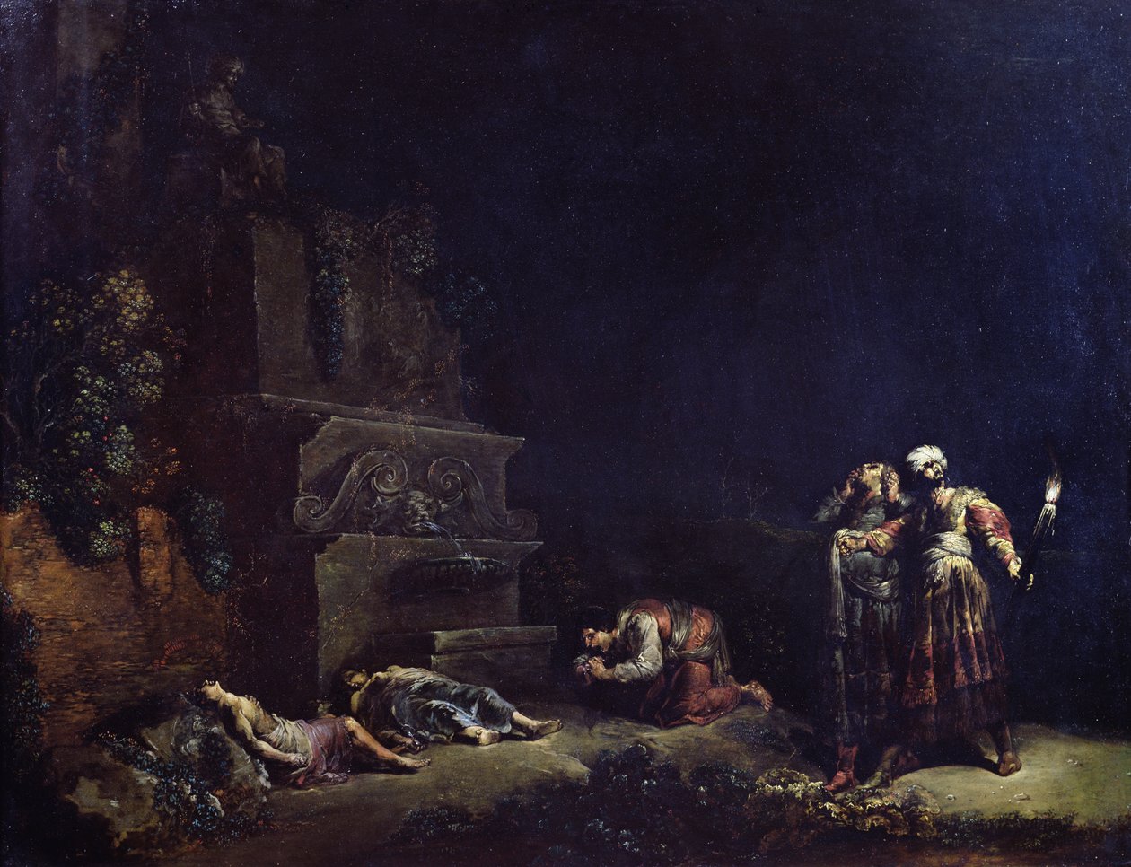 The Discovery of the Body of Pyramus and Thisbe, c.1630-35 (olej na mědi) od Leonard Bramer