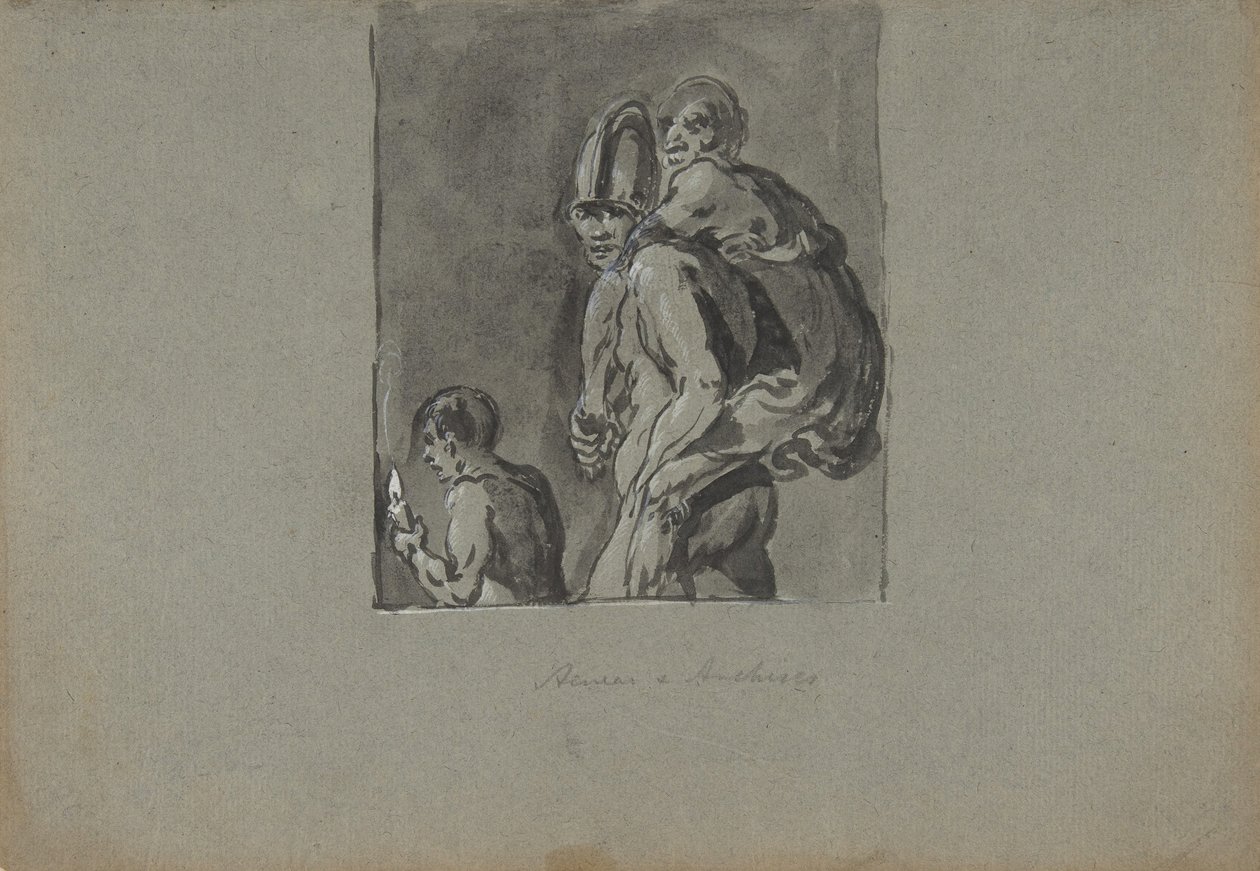 Aeneas a Anchises, 1611-74. od Leonard Bramer