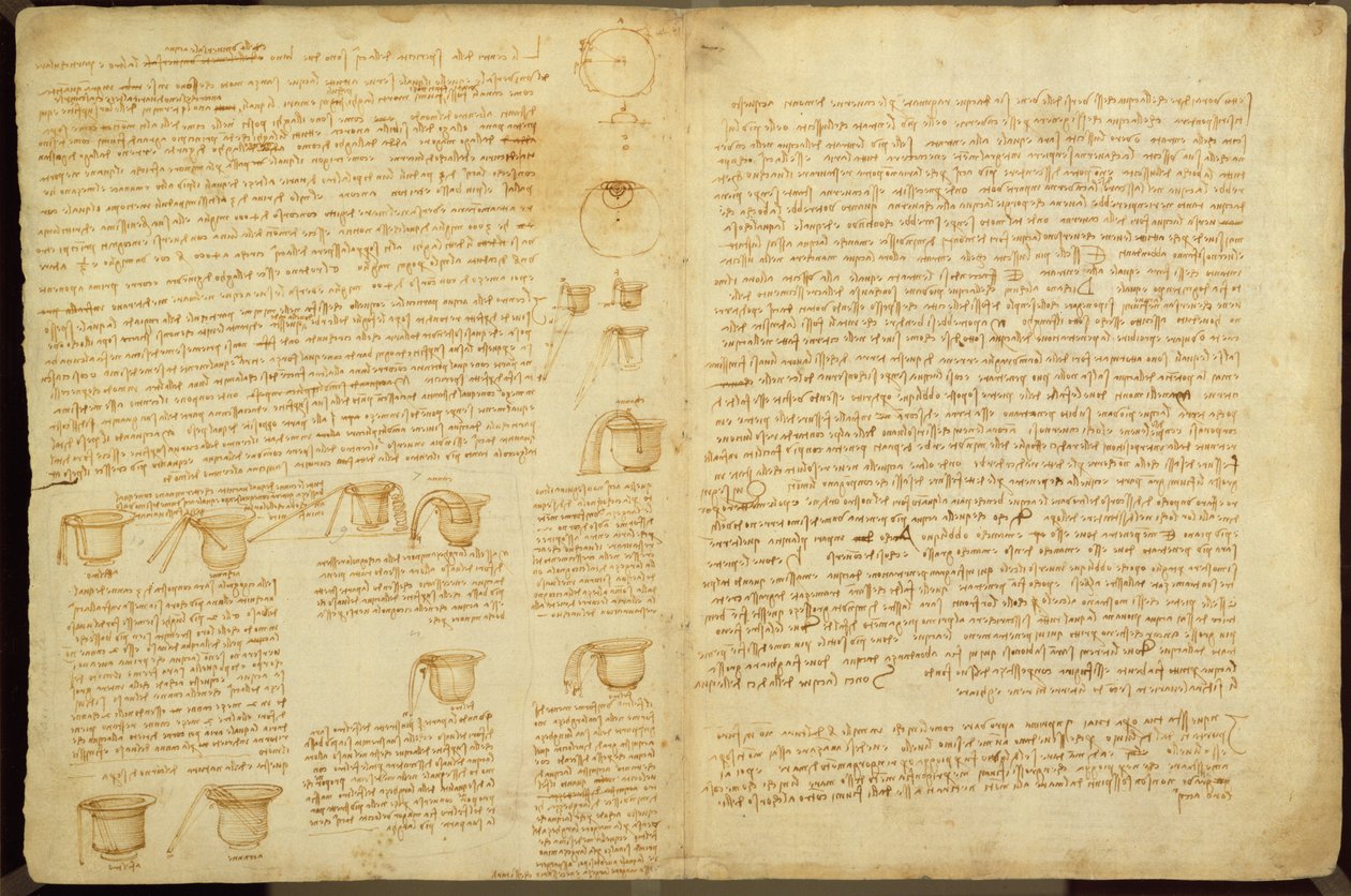 Stránka z Codexu Leicester, 1508-12 (sépiový inkoust na lněném papíře) od Leonardo da Vinci