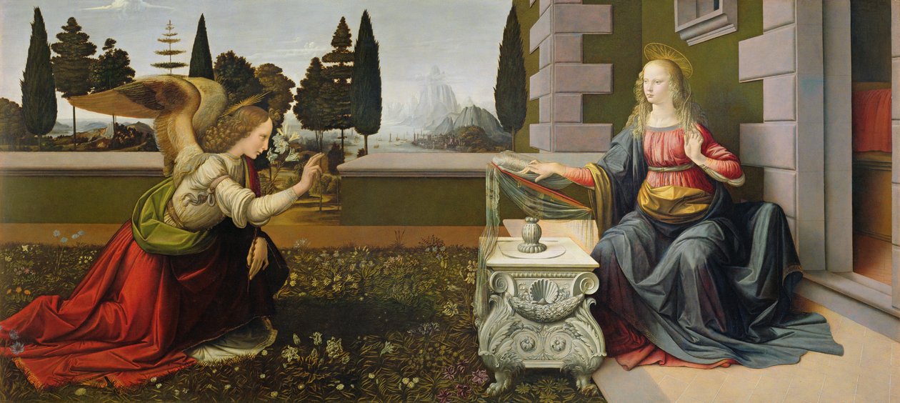 Zvěstování, 1472-75 (po restaurování) od Leonardo da Vinci