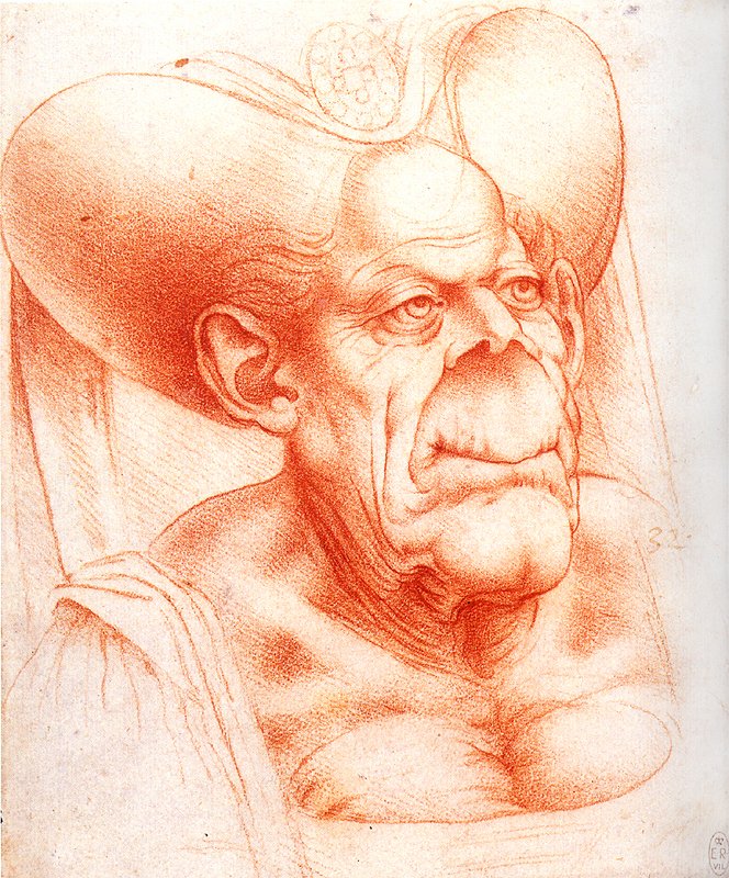 Groteskní hlava od Leonardo da Vinci