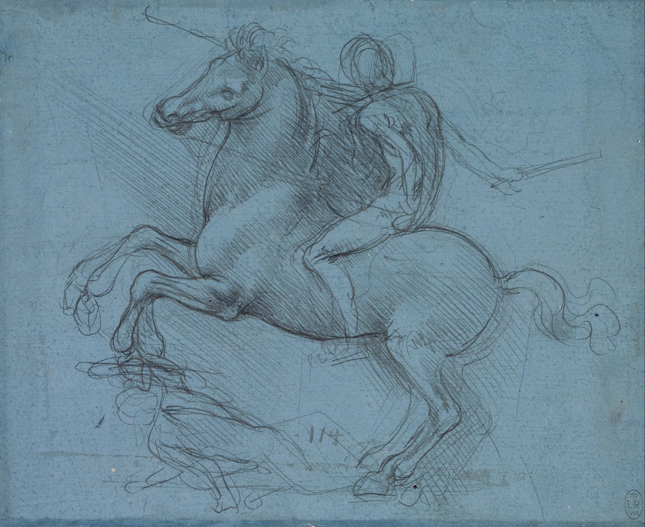 Studium jezdecké památky (recto) od Leonardo da Vinci