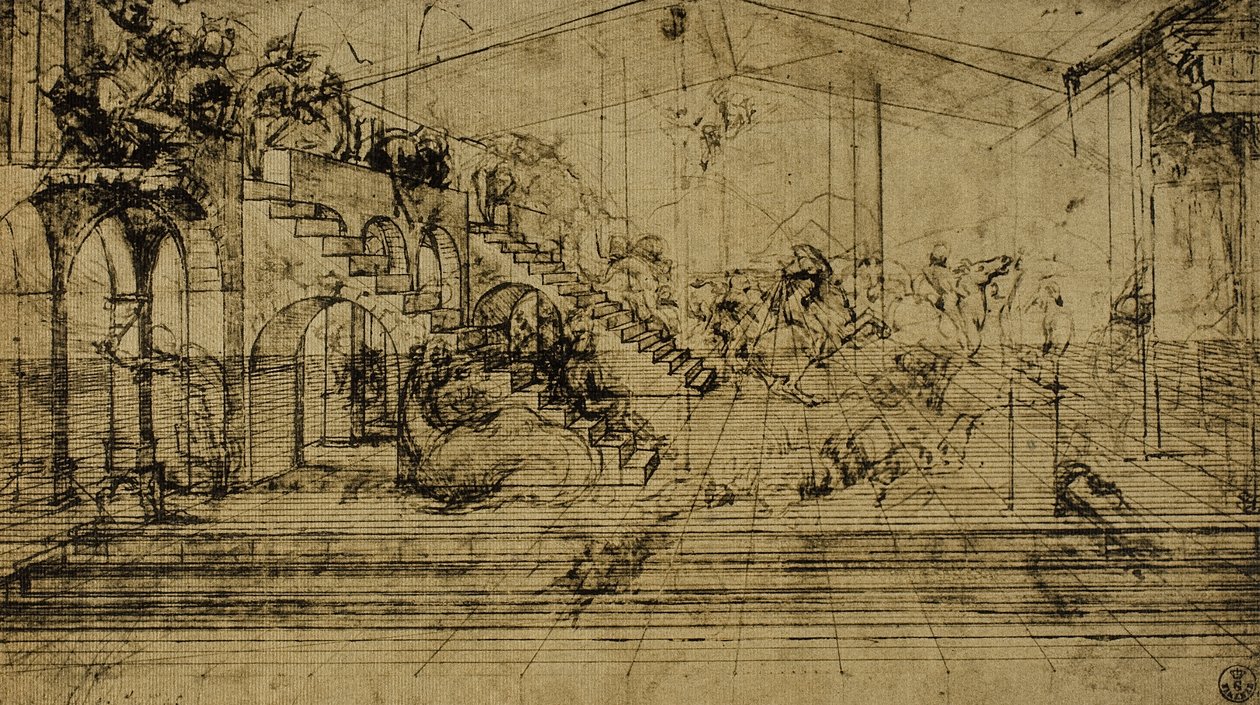Studie perspektivy, kresba Leonardo da Vinci. Kabinet kreseb a tisků, Galerie Uffizi, Florencie od Leonardo da Vinci