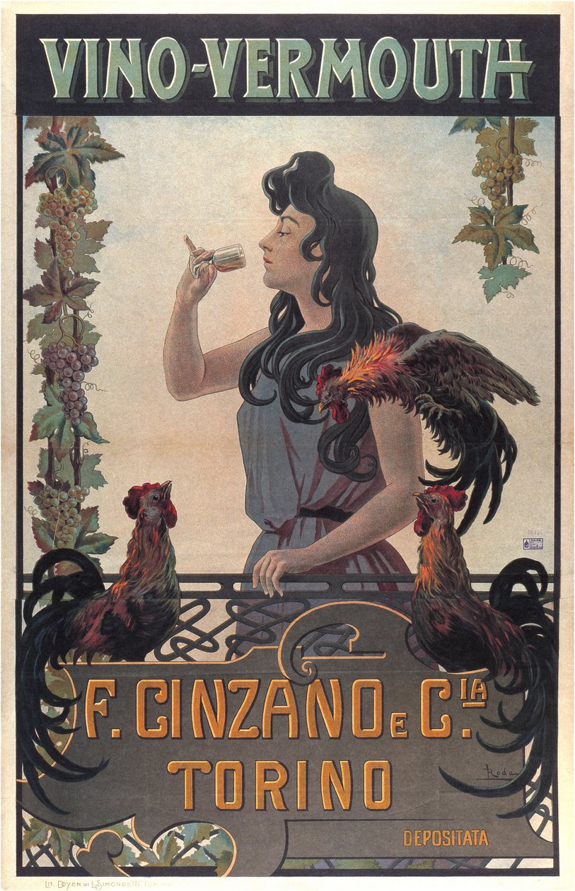 Reklama na víno a vermut, cca 1900 (tisk) od Leonardo Roda