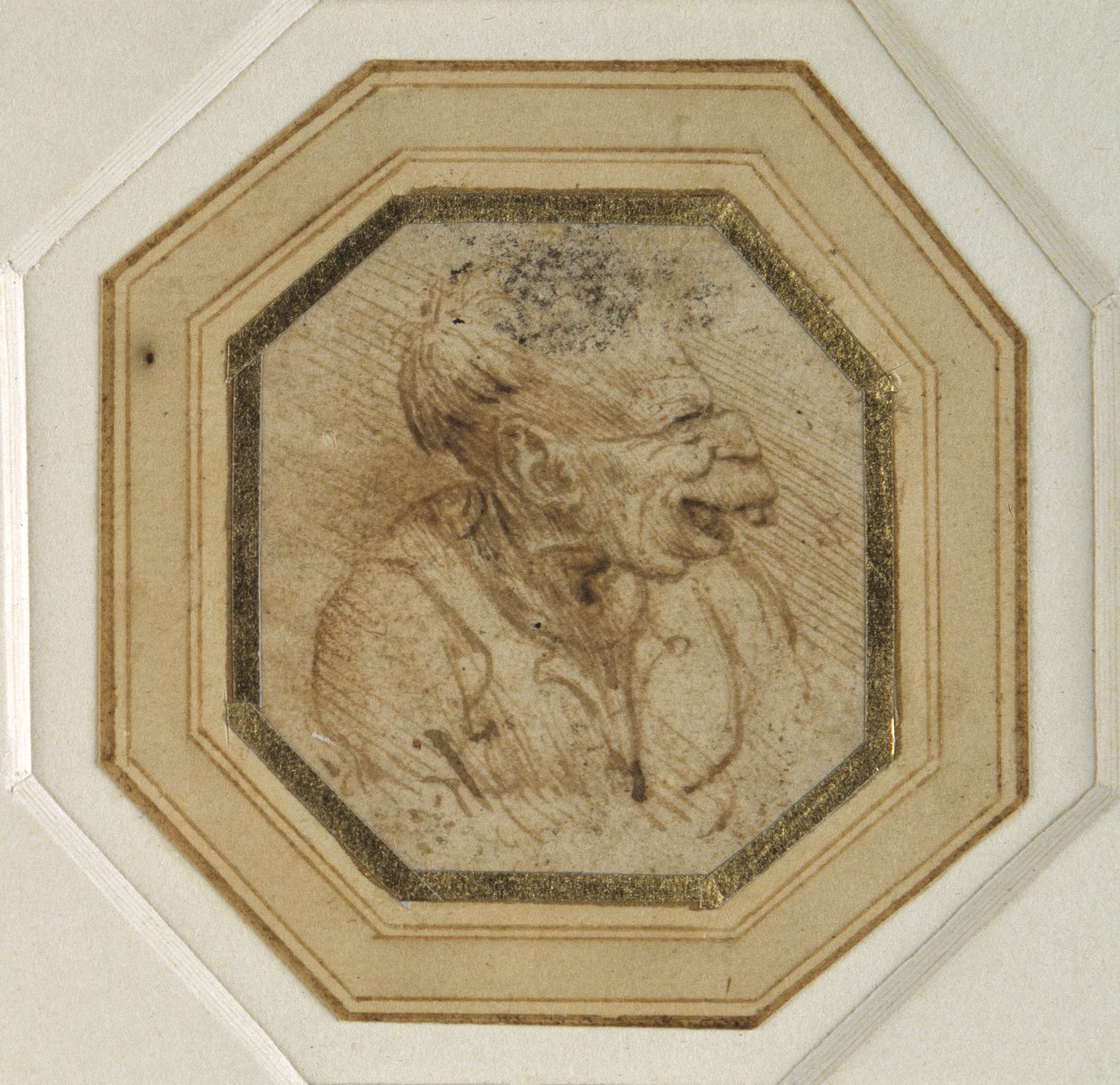 Groteskní hlava (pero a inkoust na papíře) od Leonardo da Vinci