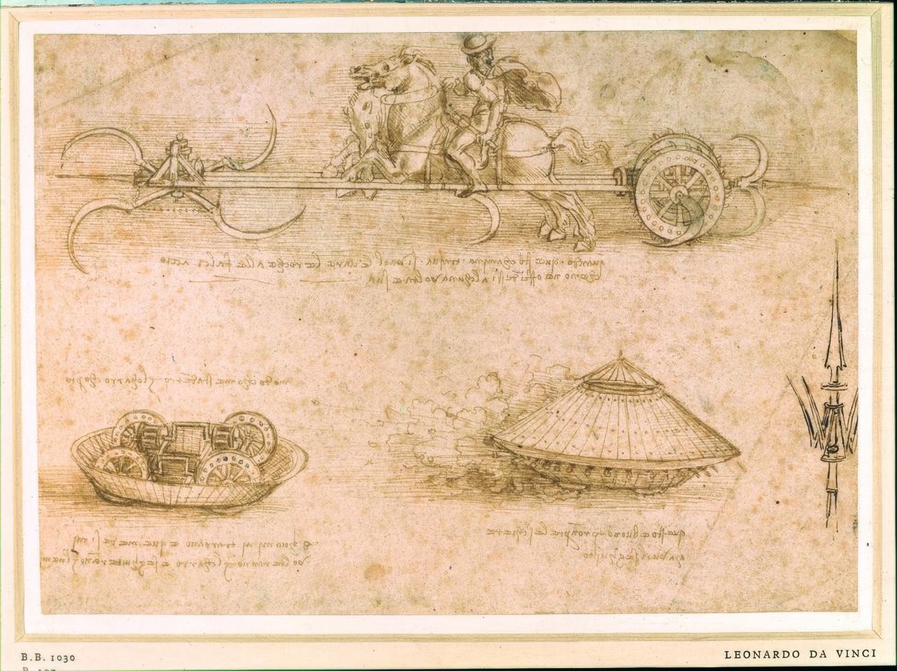 Srp a obrněný vůz od Leonardo da Vinci