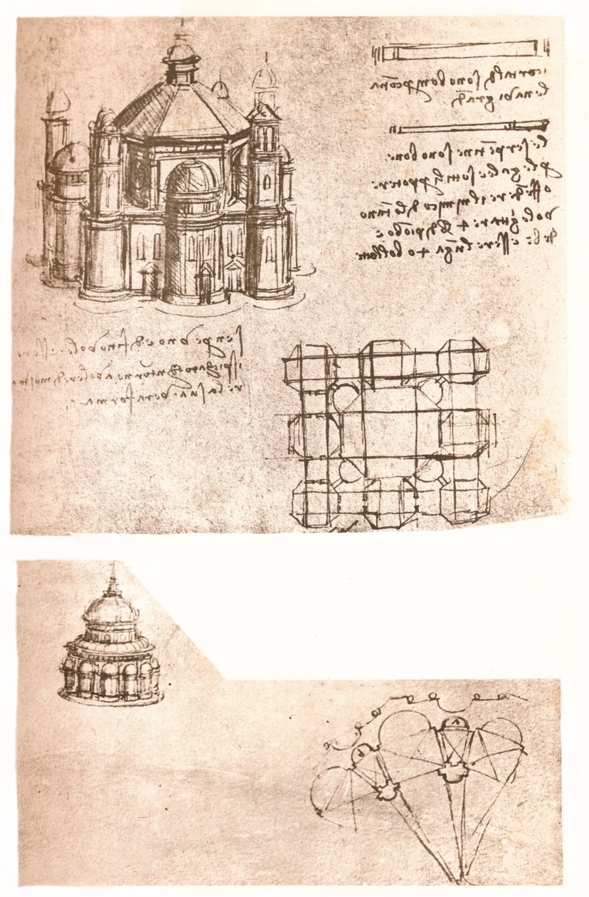 Dvě kresby kostelů, c1472-c1519 1883 od Leonardo da Vinci