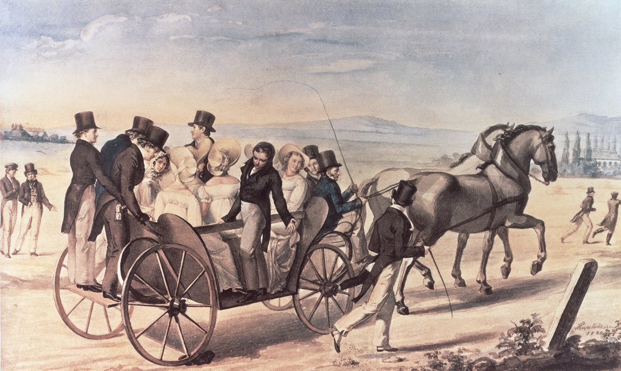 Exkurze Schubertianů z Atzenbrugg do Aumuhlu, s Franzem Peterem Schubertem (1797-1828) stojícím vlevo s umělcem, 1820 od Leopold Kupelwieser