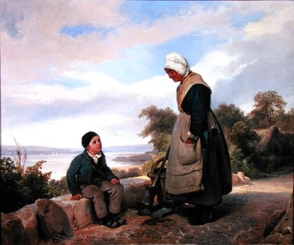 Selská žena a chlapec (olej na plátně) od Leopold Leprince