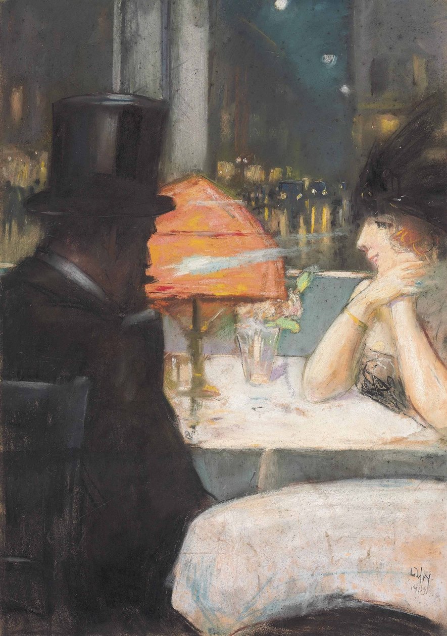 Dáma a pán v restauraci od Lesser Ury