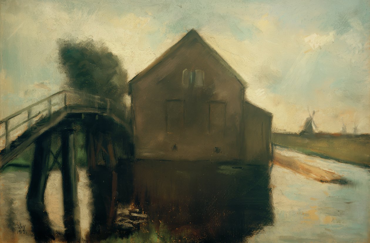 Holandská krajina s větrnými mlýny od Lesser Ury