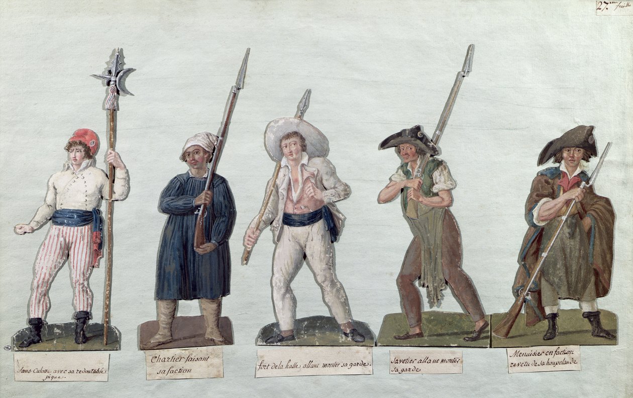 Sans Culotte se svou Pike, Carter, Market Porter, Cobbler a Carpenter (kvaš na kartě) od Lesueur Brothers