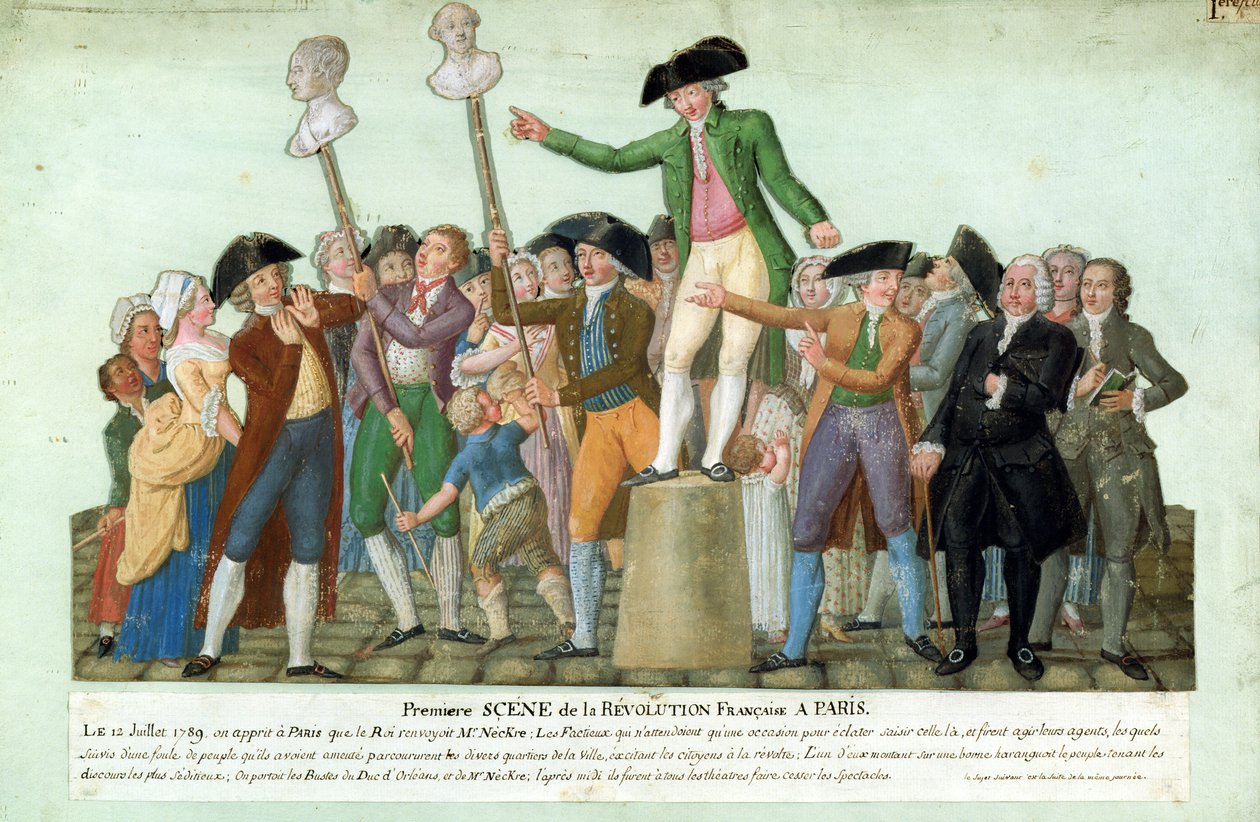Počátek Francouzské revoluce, 12. července 1789, Paříž (kvaš na kartě) od Lesueur Brothers