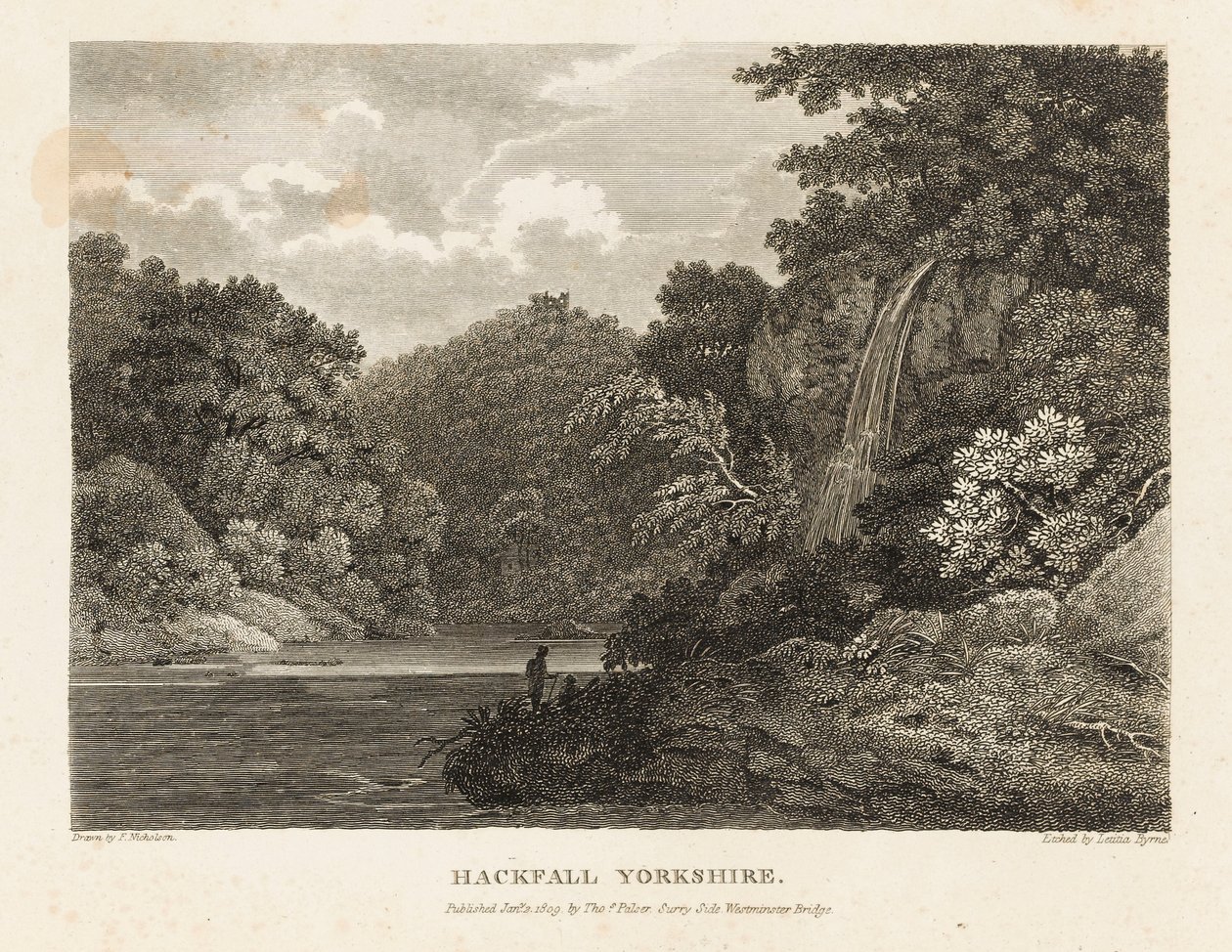 Hackfall, Yorkshire (rytina) od Letitia Byrne