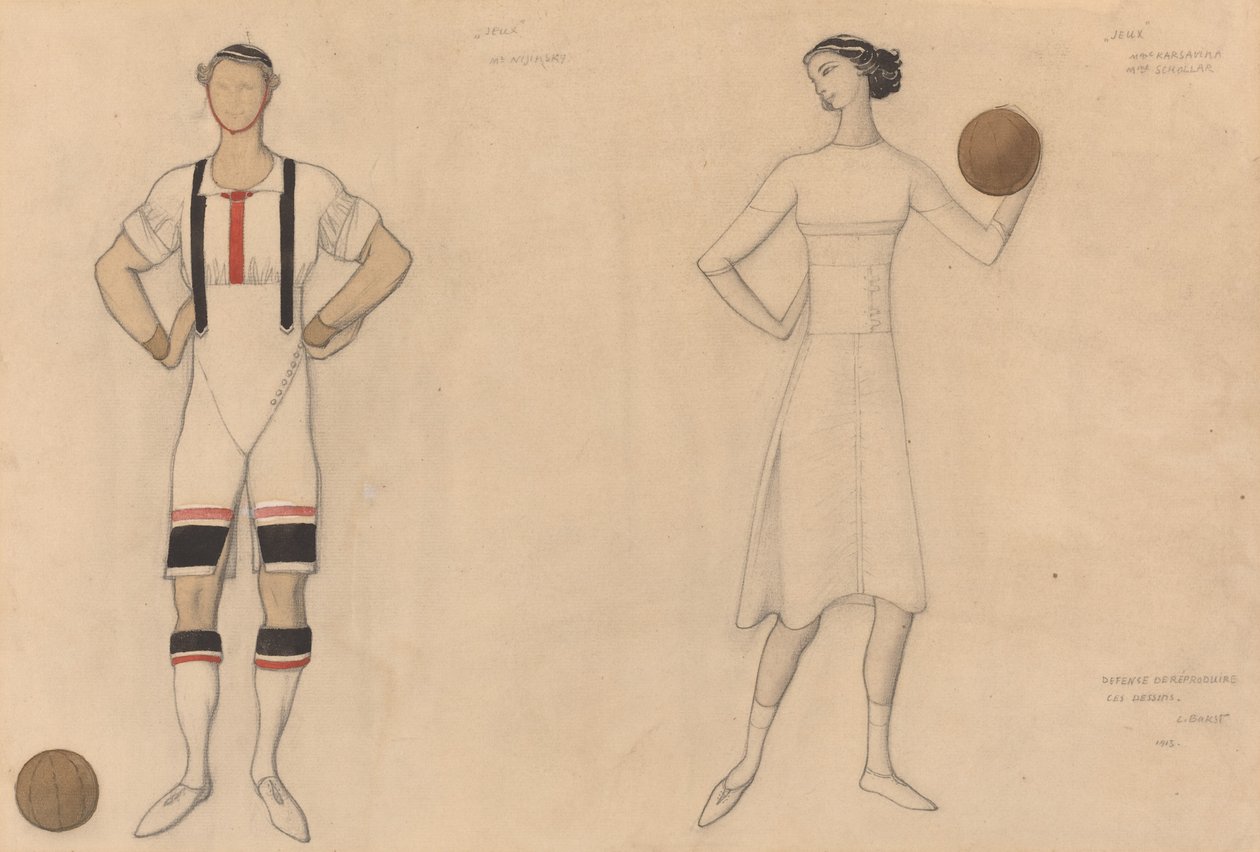 Studie kostýmů pro "Jeux" od Lev Samoilovich Bakst