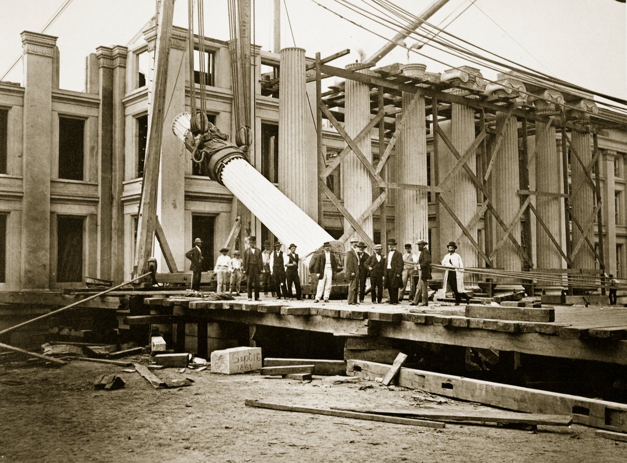 Stavba jižního křídla, Ministerstvo financí, Washington, D.C., 1861 (čb fotografie) od Lewis Emory Walker