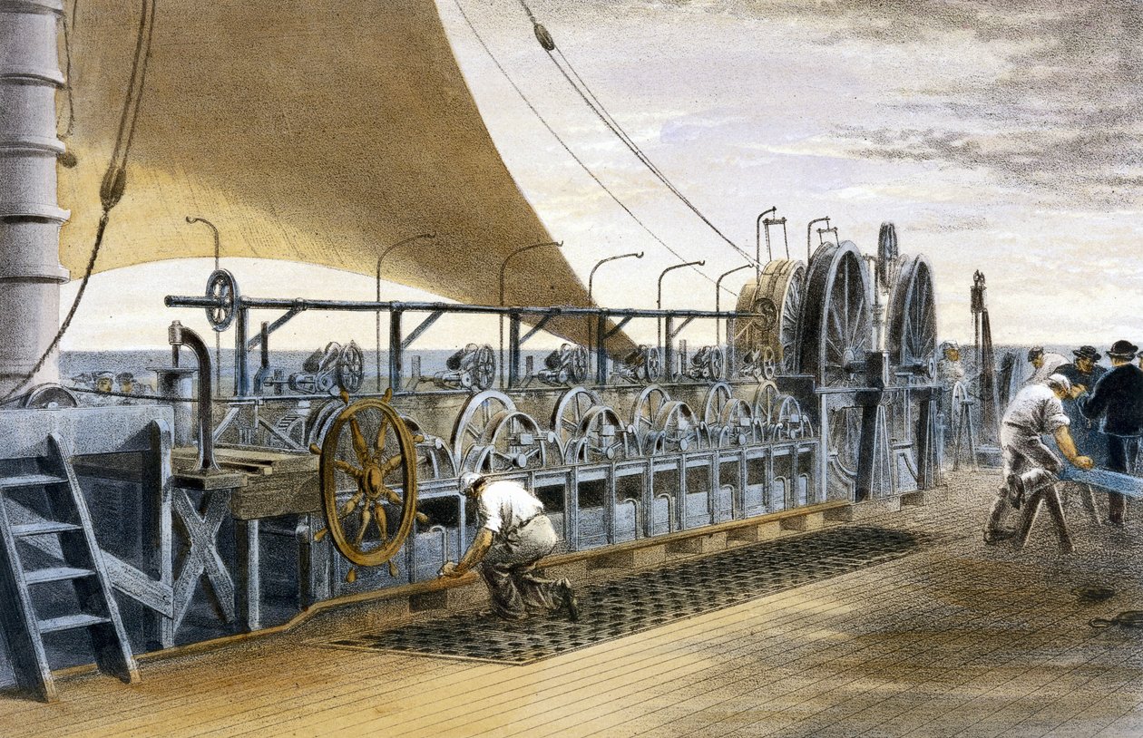 Pokládání kabelů na palubě Brunel