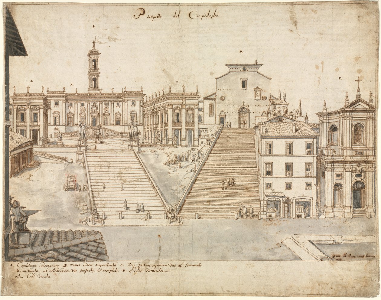 Osmnáct pohledů na Řím: Campidoglio, 1665. od Lievin Cruyl