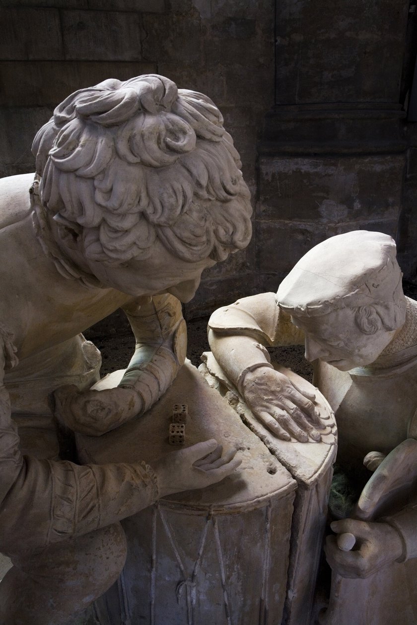 Pohřeb a mdloby Panny, detail: stráže házejí losy o Kristovu tuniku od Ligier Richier