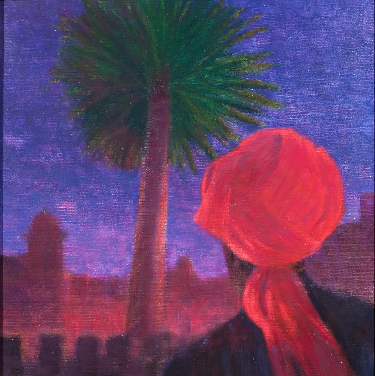 Červený turban, soumrak, Jodhpur, 2012 (akryl na plátně) od Lincoln Seligman