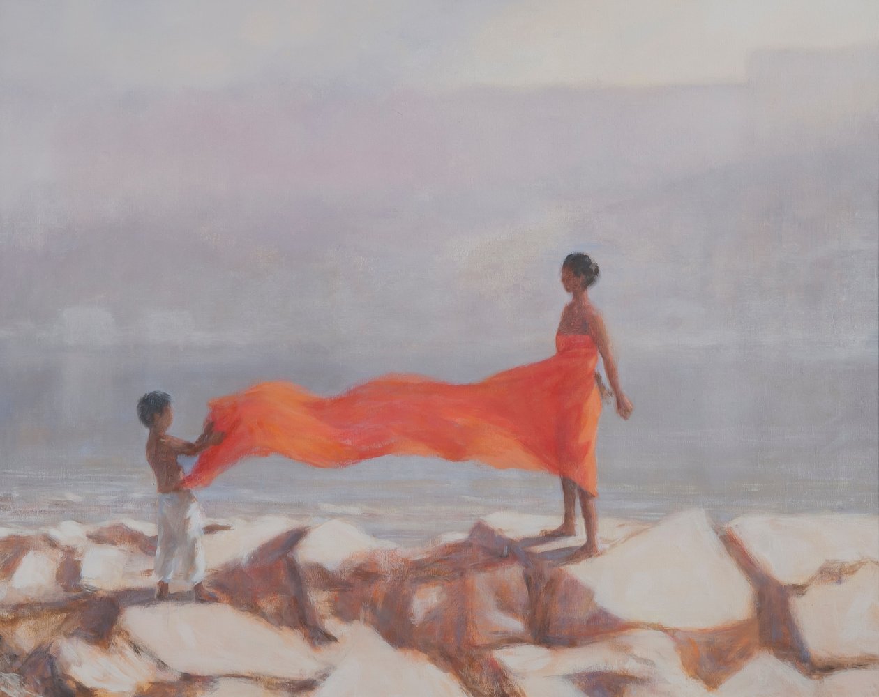 Tying A Sari, Indie, 2012 (akryl na plátně) od Lincoln Seligman