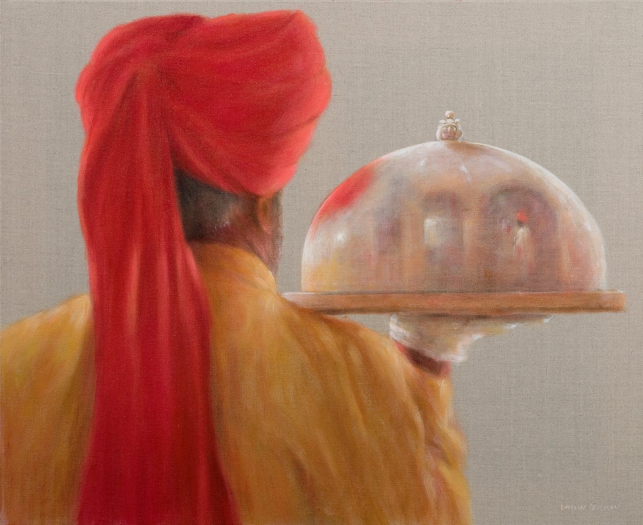 Číšník, Rambagh Palace, 2010 (akryl na plátně) od Lincoln Seligman