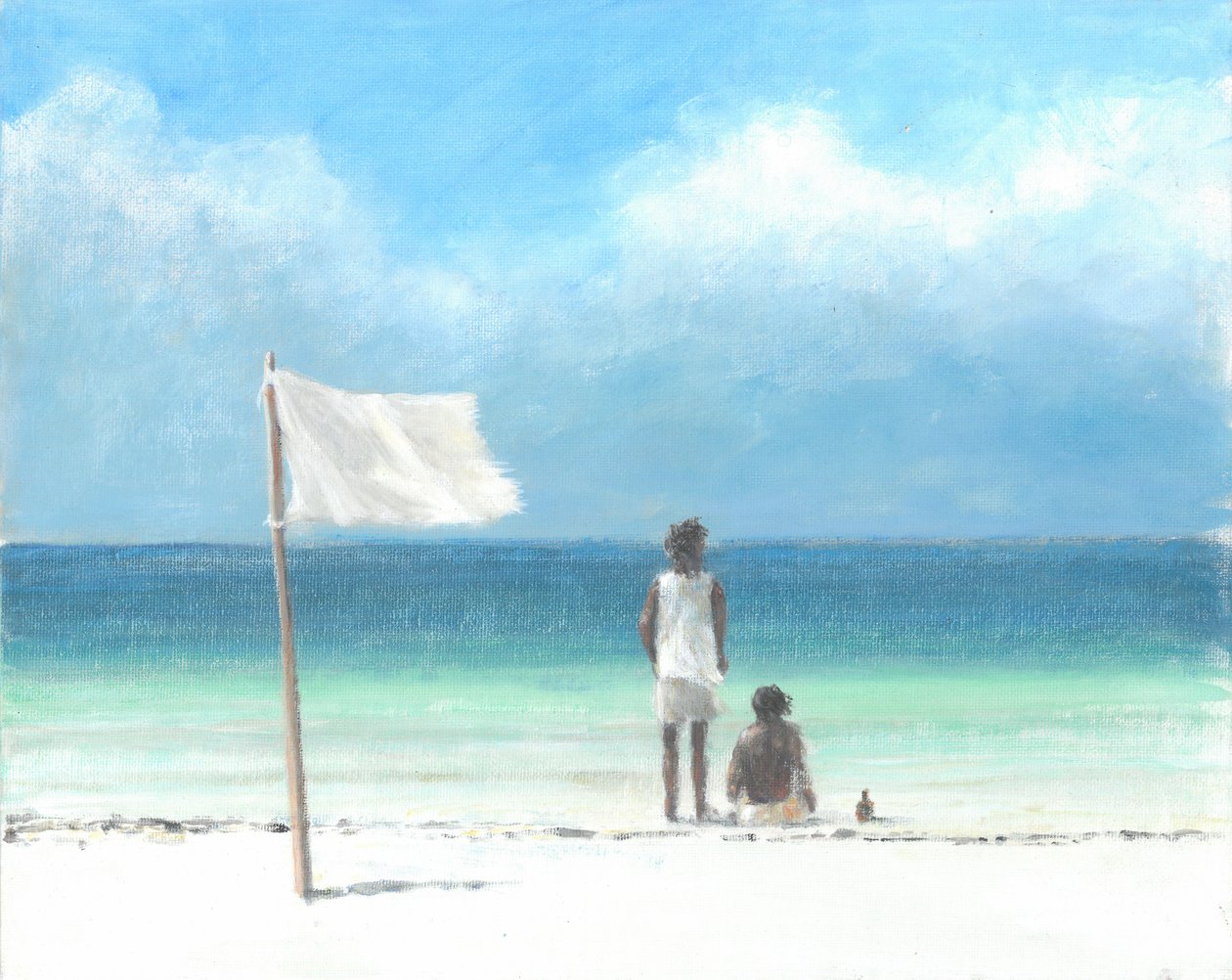 Boys on Beach, Keňa (akryl na papíře) od Lincoln Seligman